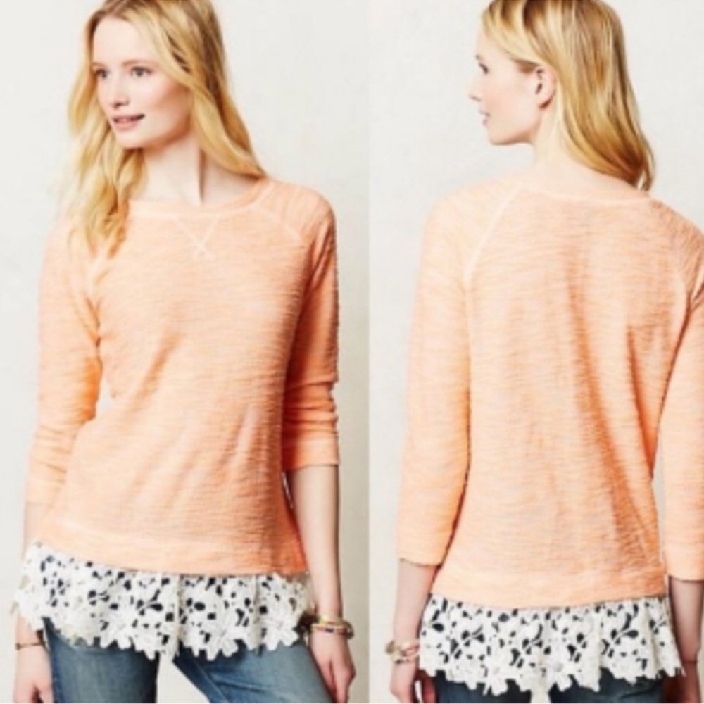 Anthropologie Sunday in Brooklyn Orange Lace Trim Sweater